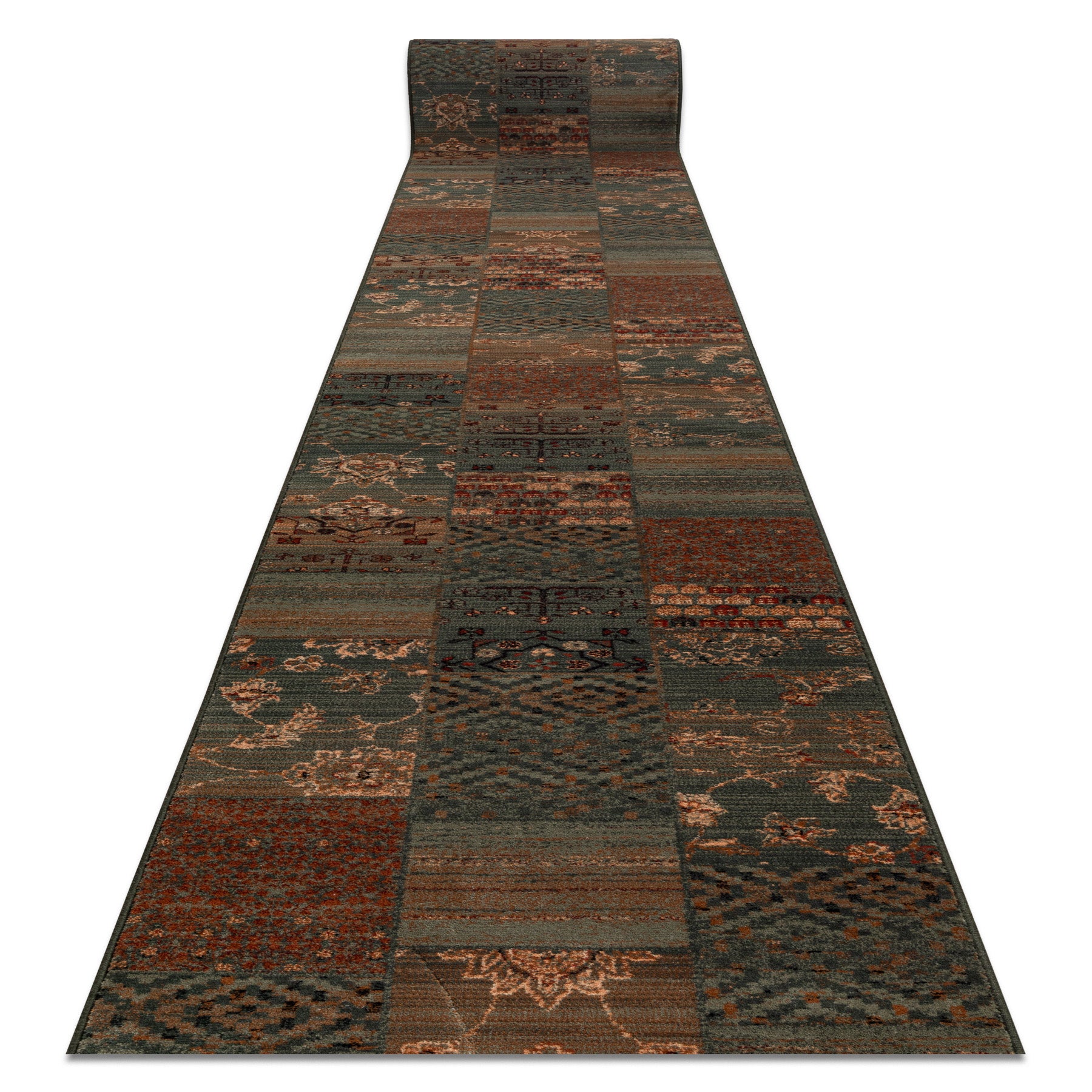 Chodnik wełniany KASHQAI 4327/400 orientalny, patchwork zielony 67cm 67x140 cm