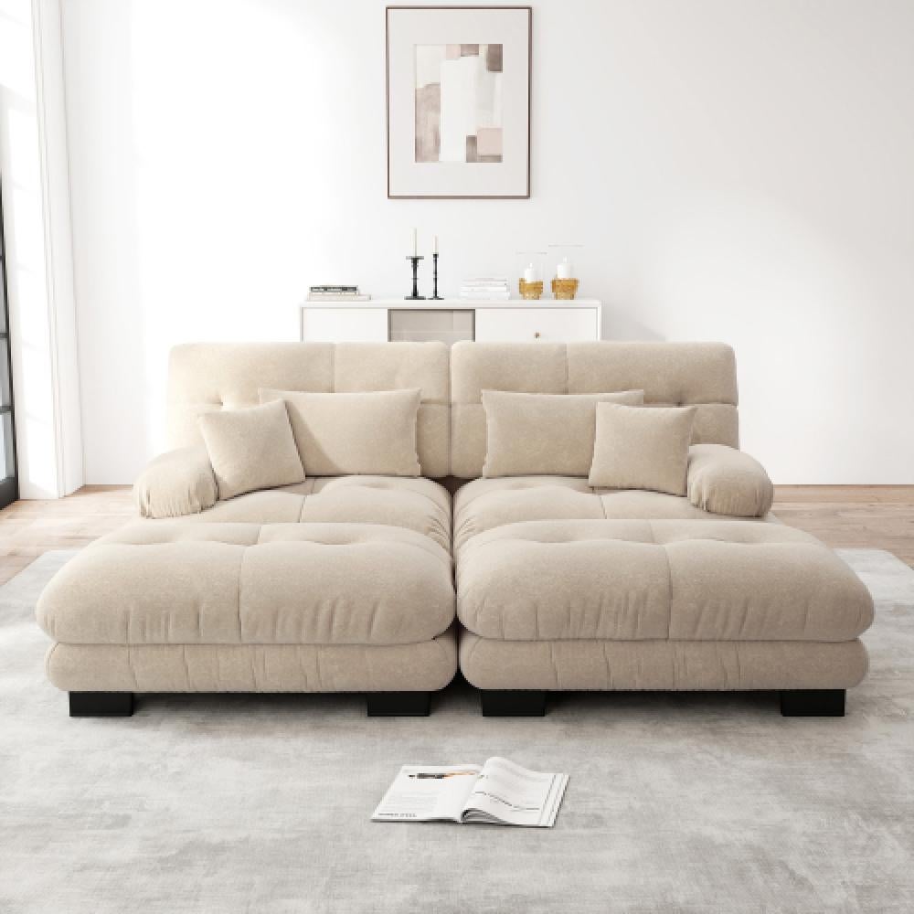 Narożna sofa Cloud do salonu, podwójna sofa z tkaniny szenilowej z 2 poduszkami lędźwiowymi i 2 poduszkami dekoracyjnymi, rama z litego drewna