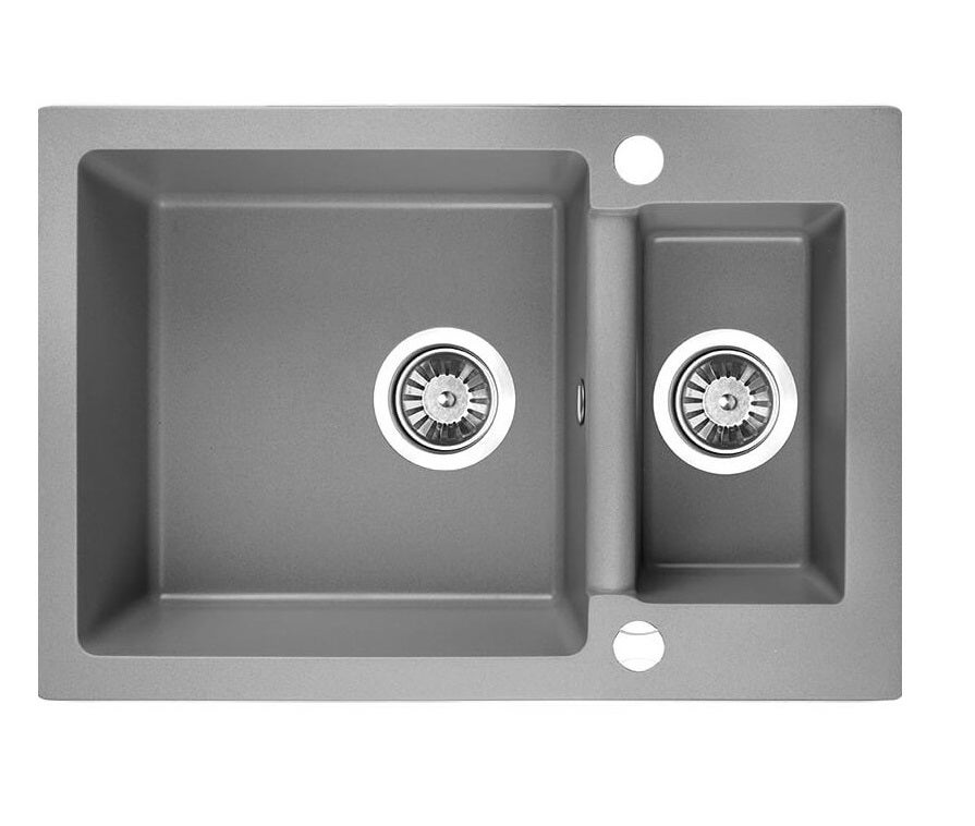 Zlewozmywak granitowy 1,5-komorowy Kuchinox szary 44x65 cm bez ociekacza z syfonem Space Saving i korkiem automatycznym 1. szt.