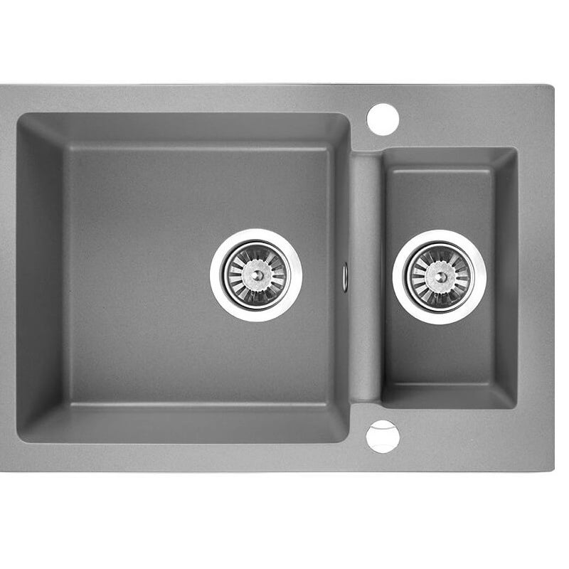 Zlewozmywak granitowy 1,5-komorowy Kuchinox szary 44x65 cm bez ociekacza z syfonem Space Saving i korkiem automatycznym 1. szt.