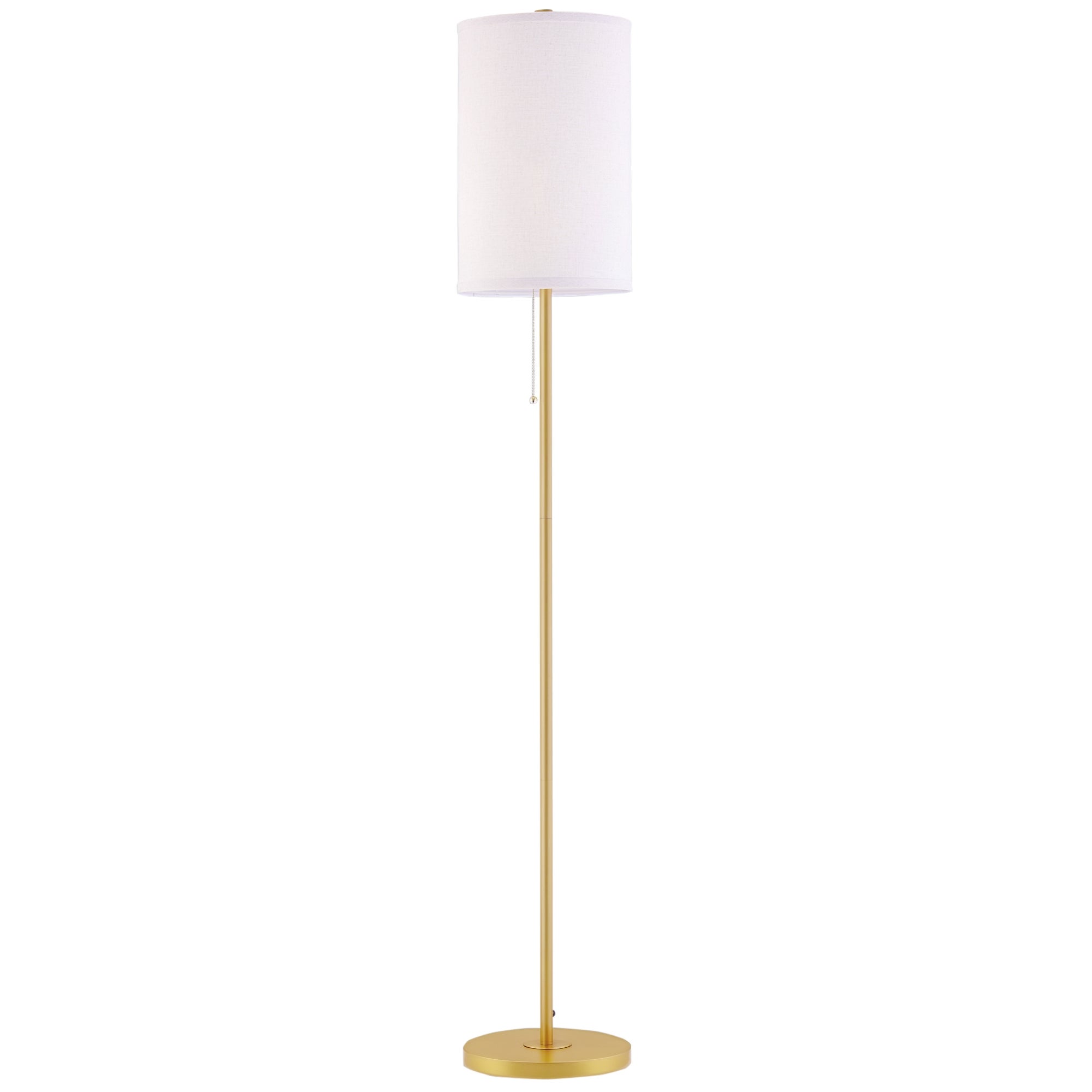 Lampa podłogowa, elegancka lampa podłogowa ze stali z abażurem z tkaniny, lampa do salonu, włącznik łańcuszkowy, złoto+biały