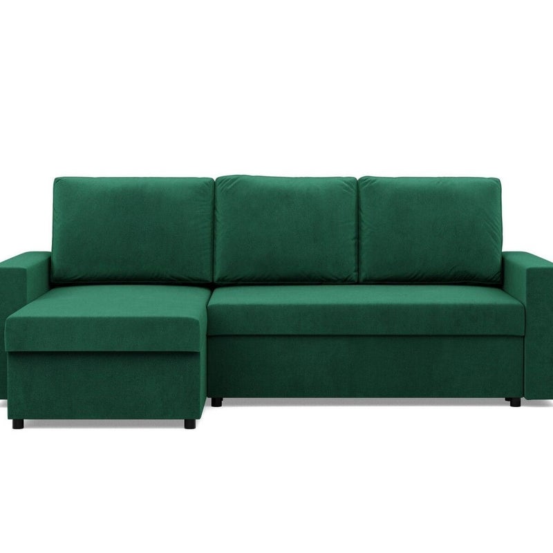 Narożnik do salonu, BLOM, velvet, 231x140x92 cm, butelkowa zieleń - TYLETEGOTU
