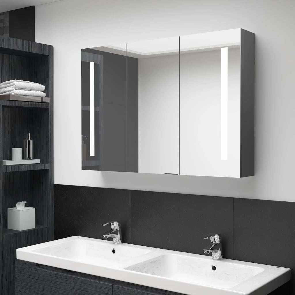vidaXL Szafka łazienkowa z lustrem i LED, 89 x 14 x 62 cm, szara