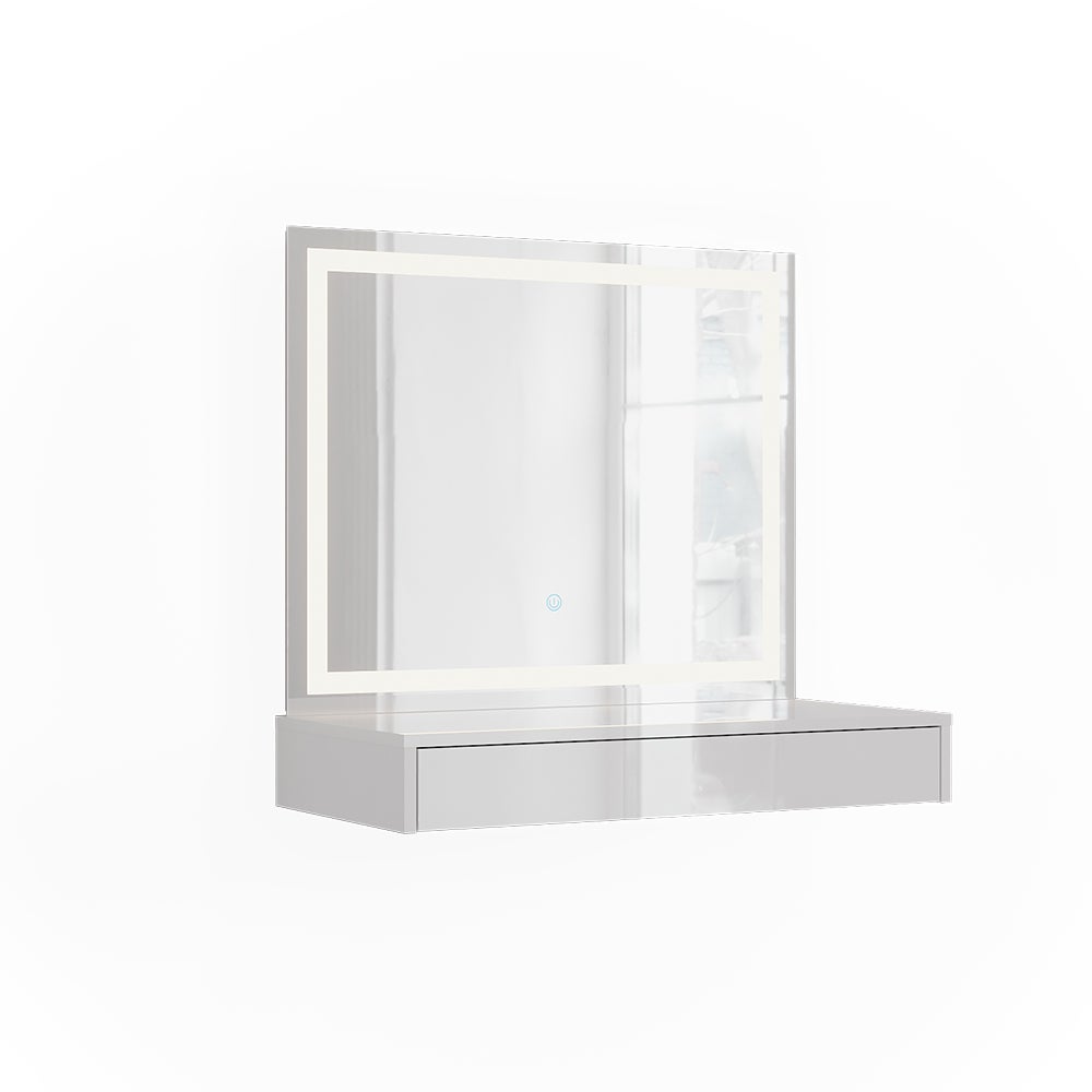 Vicco Stół toaletowy Sherry, Biały/Biały wysoki połysk, 80 cm z lusterkiem LED