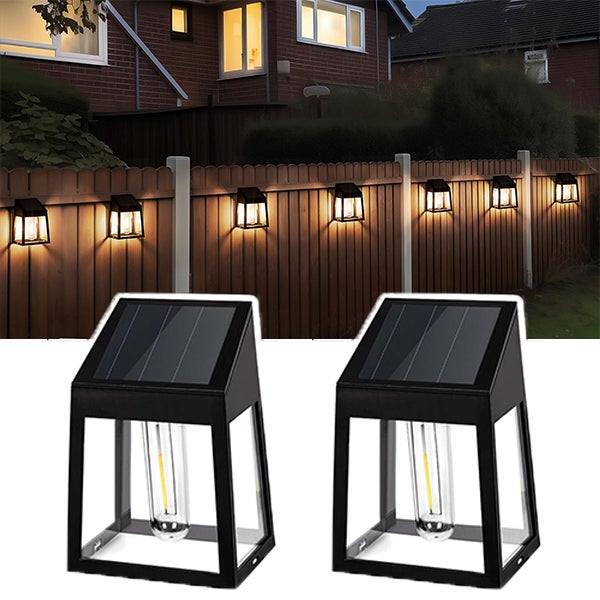 Lampy solarne zewnętrzne wodoodporne, zestaw 2 lamp solarnych na ogrodzenie, ciepła biel, dekoracja patio
