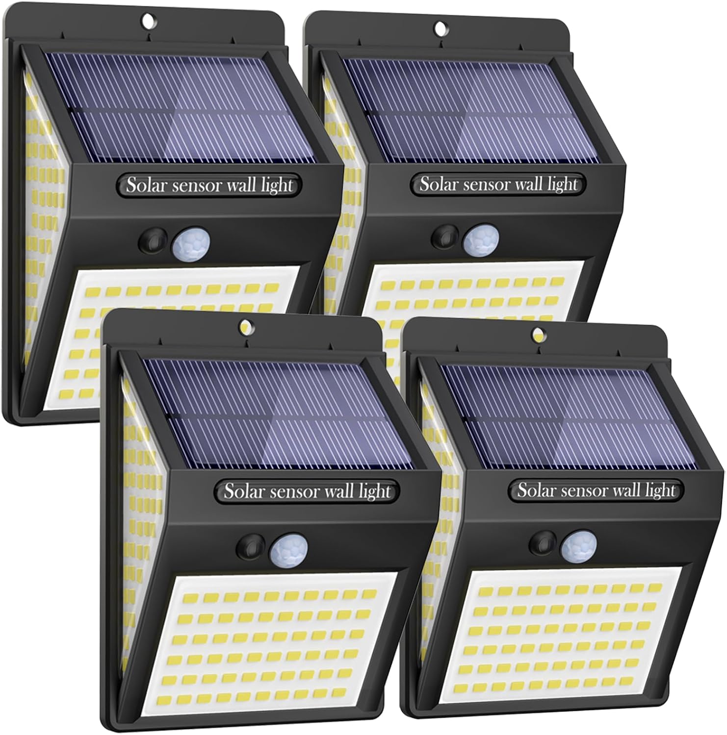Lampa solarna na zewnątrz 4 sztuki 150 LED, lampa solarna z czujnikiem ruchu, wodoodporna, bezprzewodowa, lampa solarna.