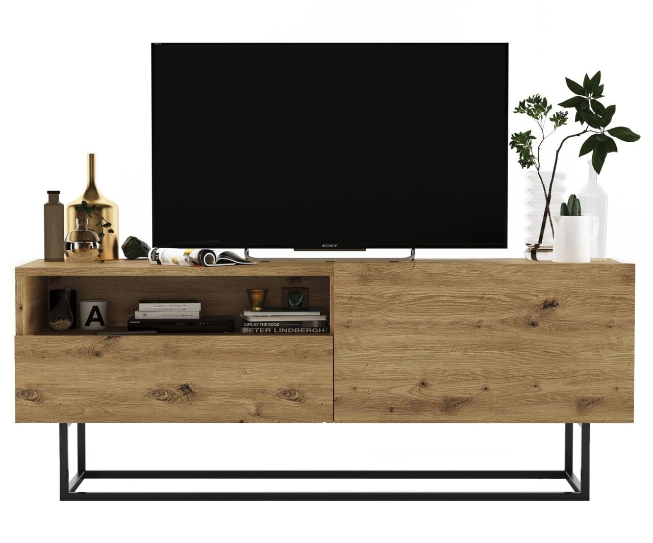 Komoda RTV, półka, loft, SANO, 120x35x46 cm, dąb artisan, mat | TYLETEGOTU
