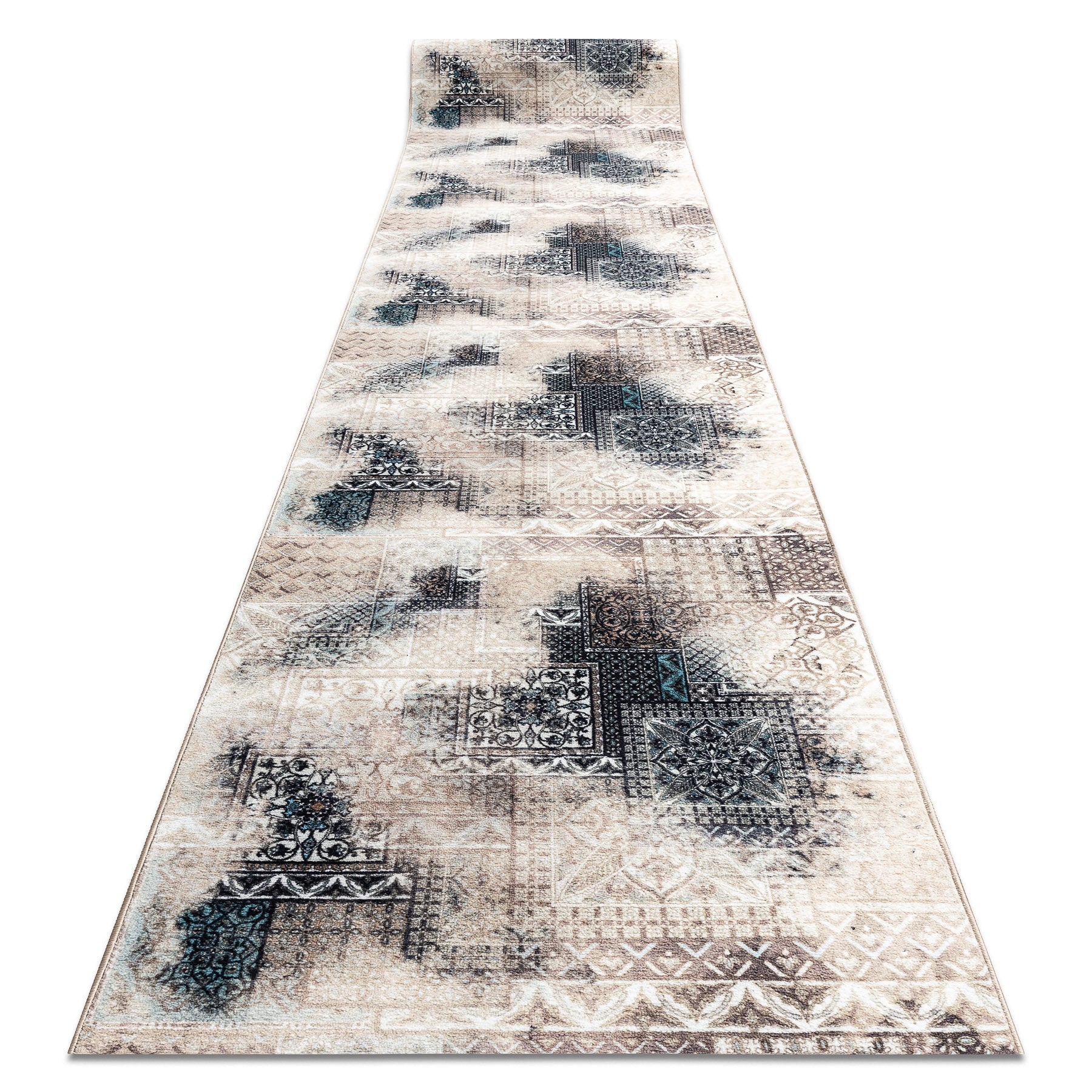 CHODNIK podgumowany PATCHWORK vintage guma beż 67 cm 67x990 cm