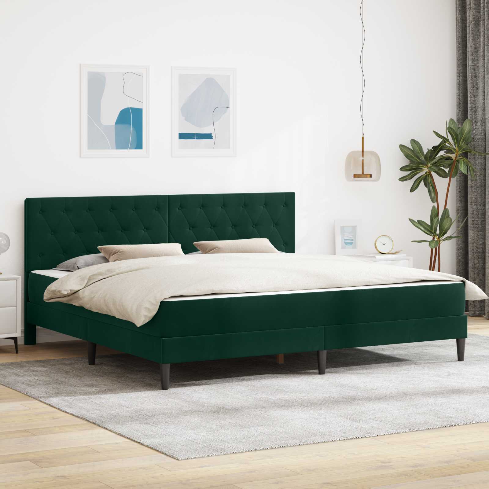 Rama łóżka z materacem Ciemna zieleń 180 x 200 cm Aksamit vidaXL