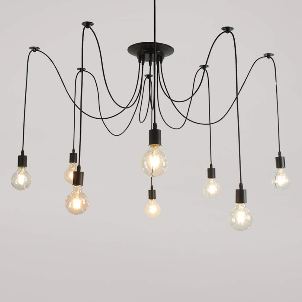 Nowoczesny żyrandol retro, żyrandol trójramienny, 150 cm regulowana lampa sufitowa retro, uchwyt na żarówkę E27, czarny, 8 lamp.
