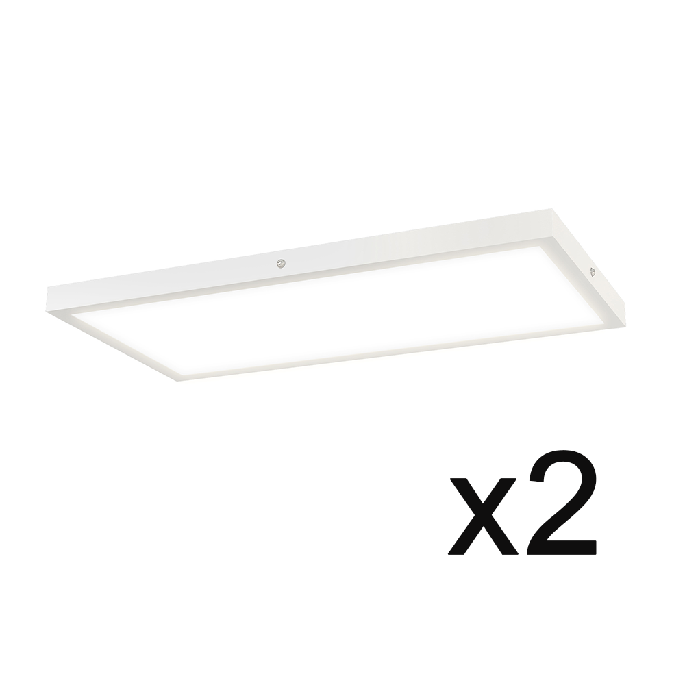 Zestaw 2 cienkich, minimalistycznych plafonów LED z regulowaną barwą, ze stali i plastiku, 60x30x3,7 cm, biały