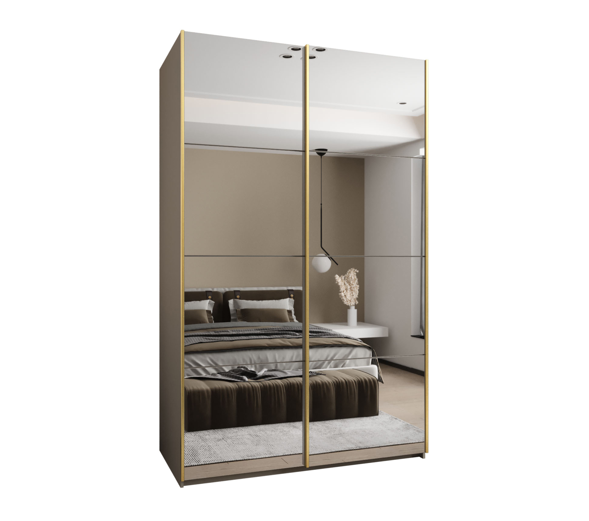 Szafa przesuwna wysoka Lux 2 150 x 64 x 245,5 cm kaszmir + kaszmir + u. złoty - Abiks Meble