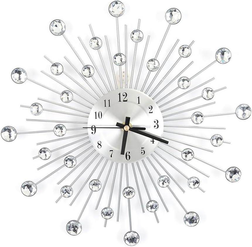 Nowoczesny zegar ścienny 38×38 cm, artystyczna tarcza metalowa 3D z kryształem, cichy mechanizm, elegancka dekoracja ścienna do domu