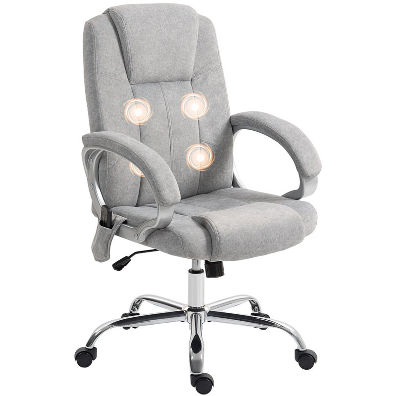 Fotel biurowy z funkcją masażu i podgrzewania, ergonomiczny fotel biurowy, regulowana wysokość i podłokietniki, szary