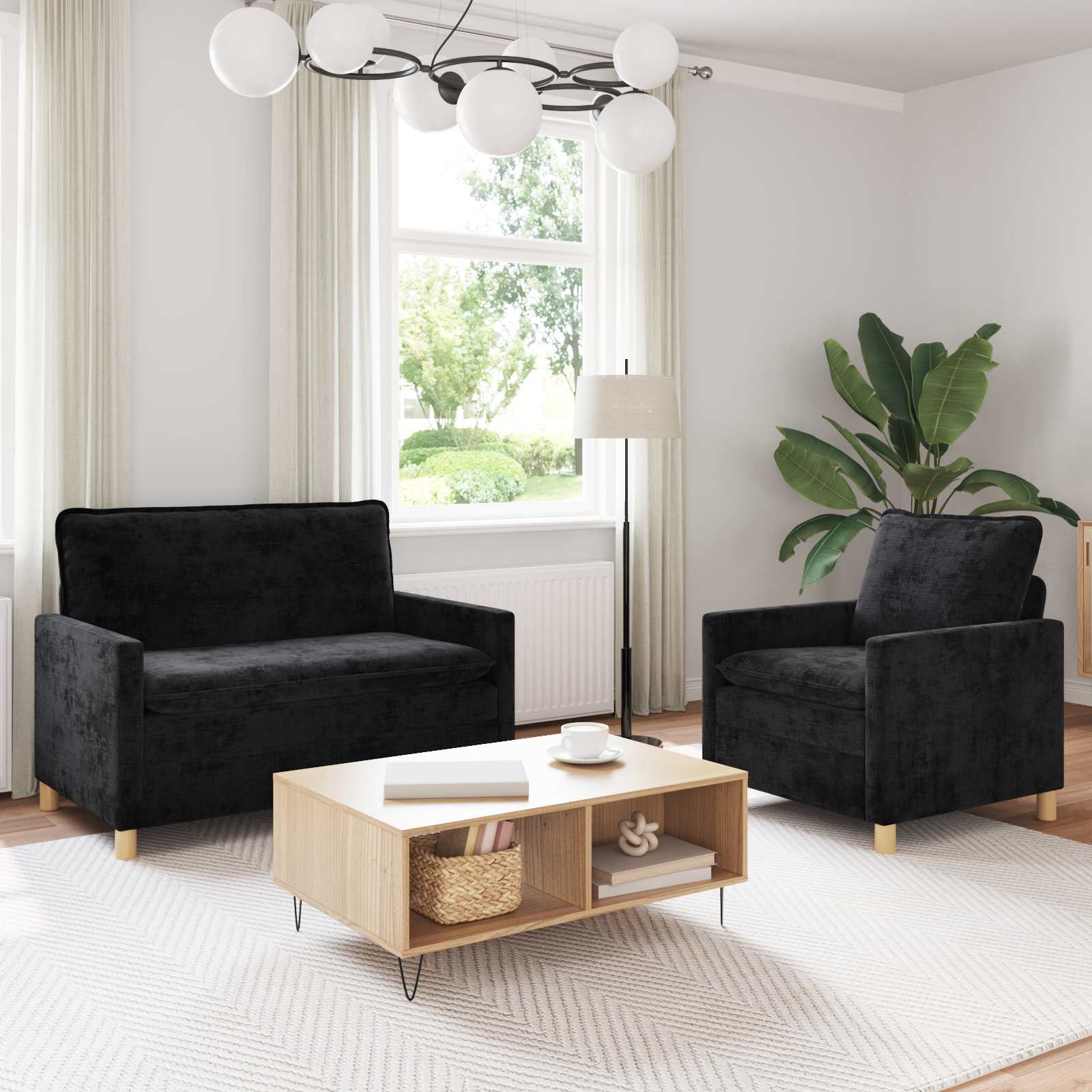 Zestaw Sof 2 pcs Czarny Poliester vidaXL