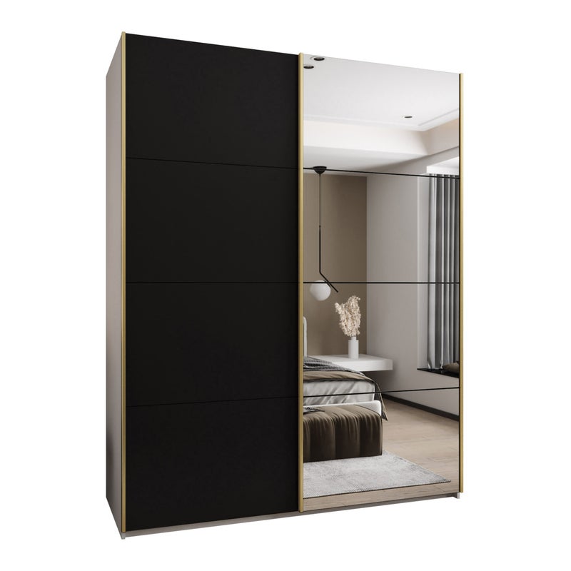 Szafa przesuwna wysoka Lux 3 190 x 64 x 245,5 cm biały + czarny + u. złoty - Abiks Meble