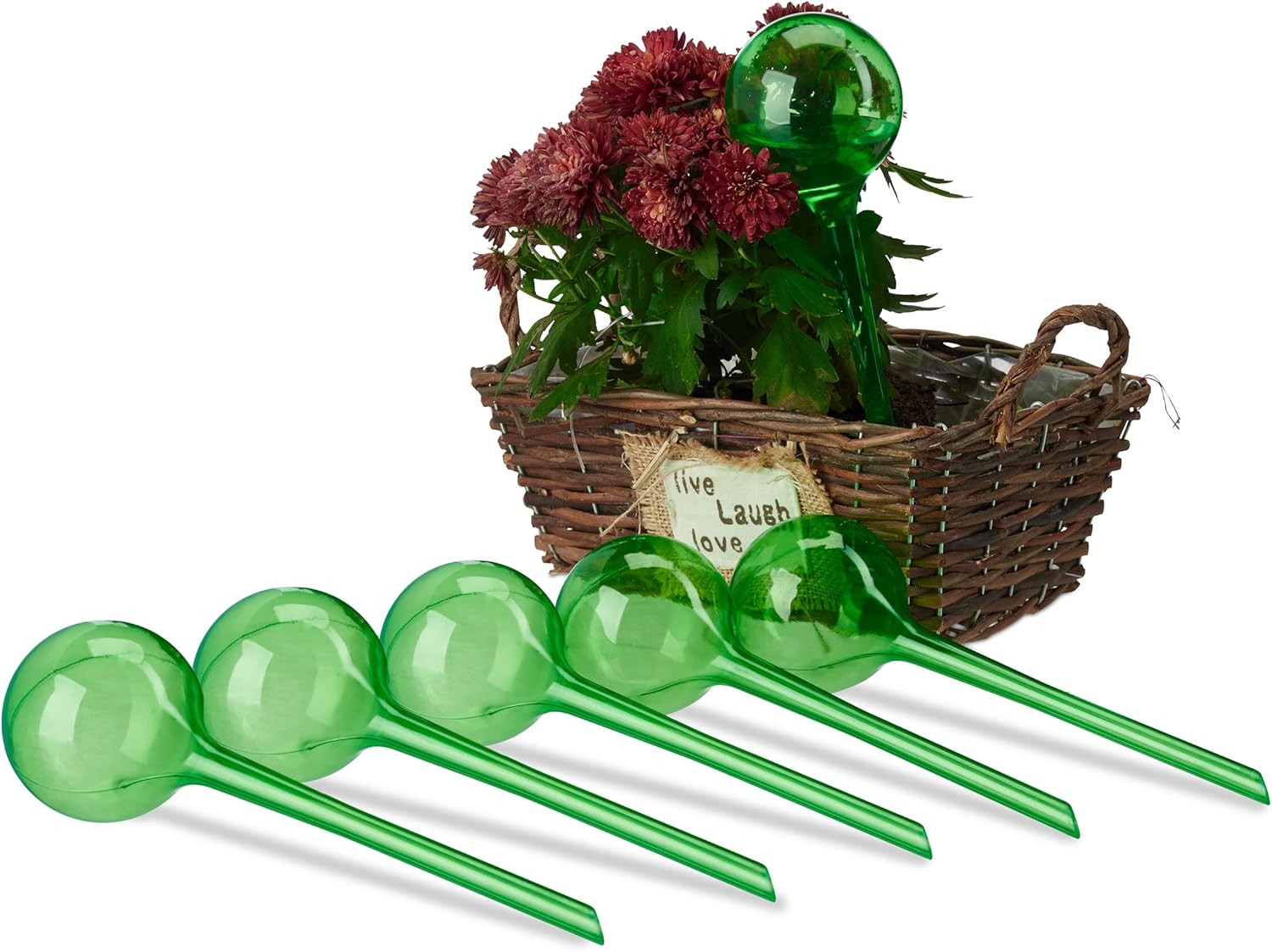 Konewka do roślin, zestaw 6 szt., pojemność: 250 ml, plastik, wys. x gł. 28 x 8 cm, kolor zielony