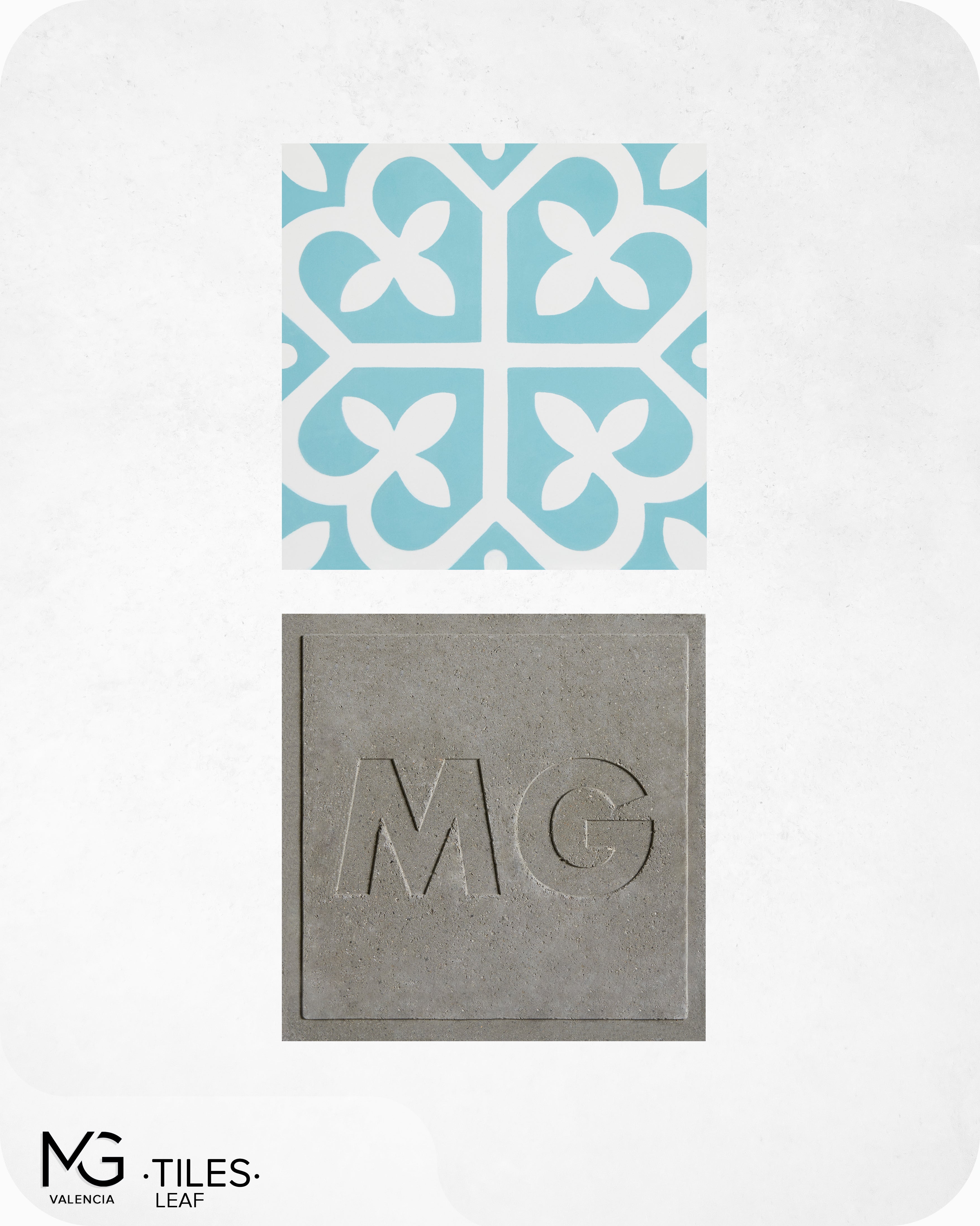 Baldosas hidraulicas de cemento | LEAF | Azul oscuro y azul clarito 20x20cm (Caja de 24 unidades = 0,96m2)