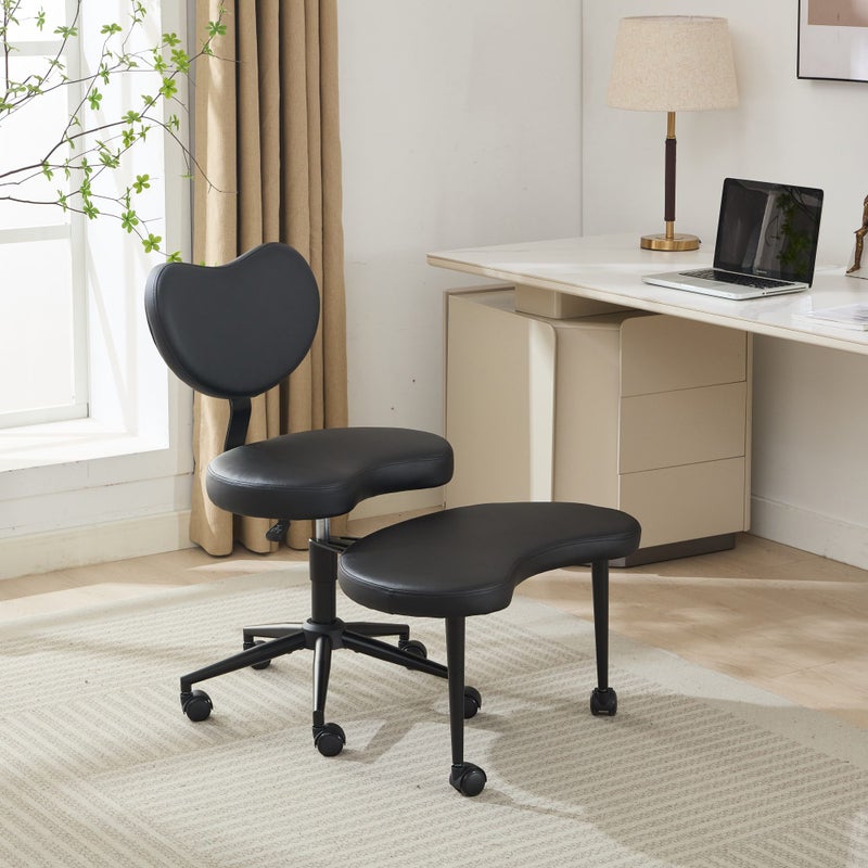 Ergonomiczne krzesło biurowe obrotowe 72 x 28 x 46 cm, z obrotem 360°, czarny, drewno, stal oraz skóra