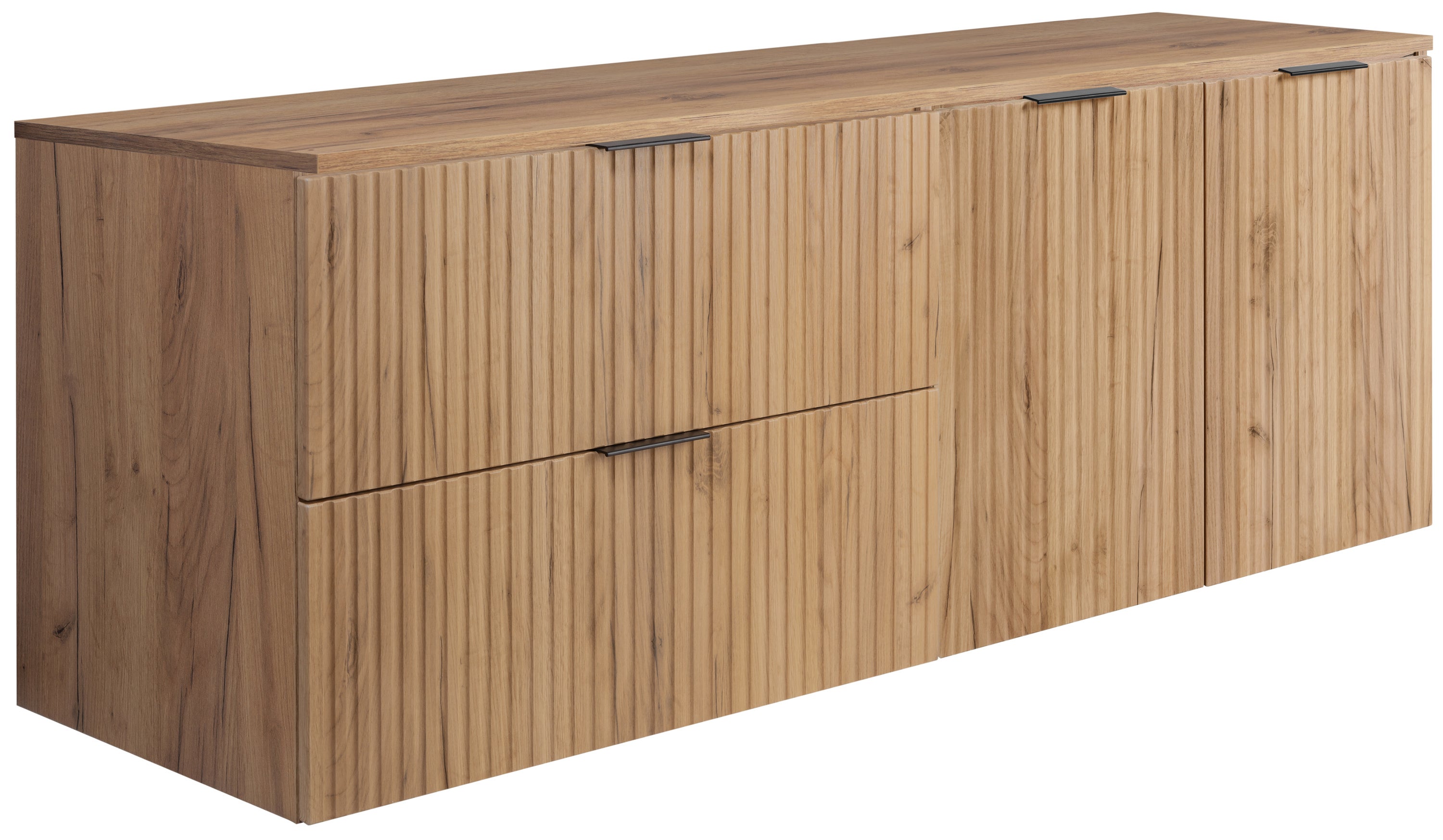 Zestaw łazienkowy: szafka z szufladami i szafka z drzwiami, 57×46×160 cm, kolor: Dąb Craft, uchwyt czarny