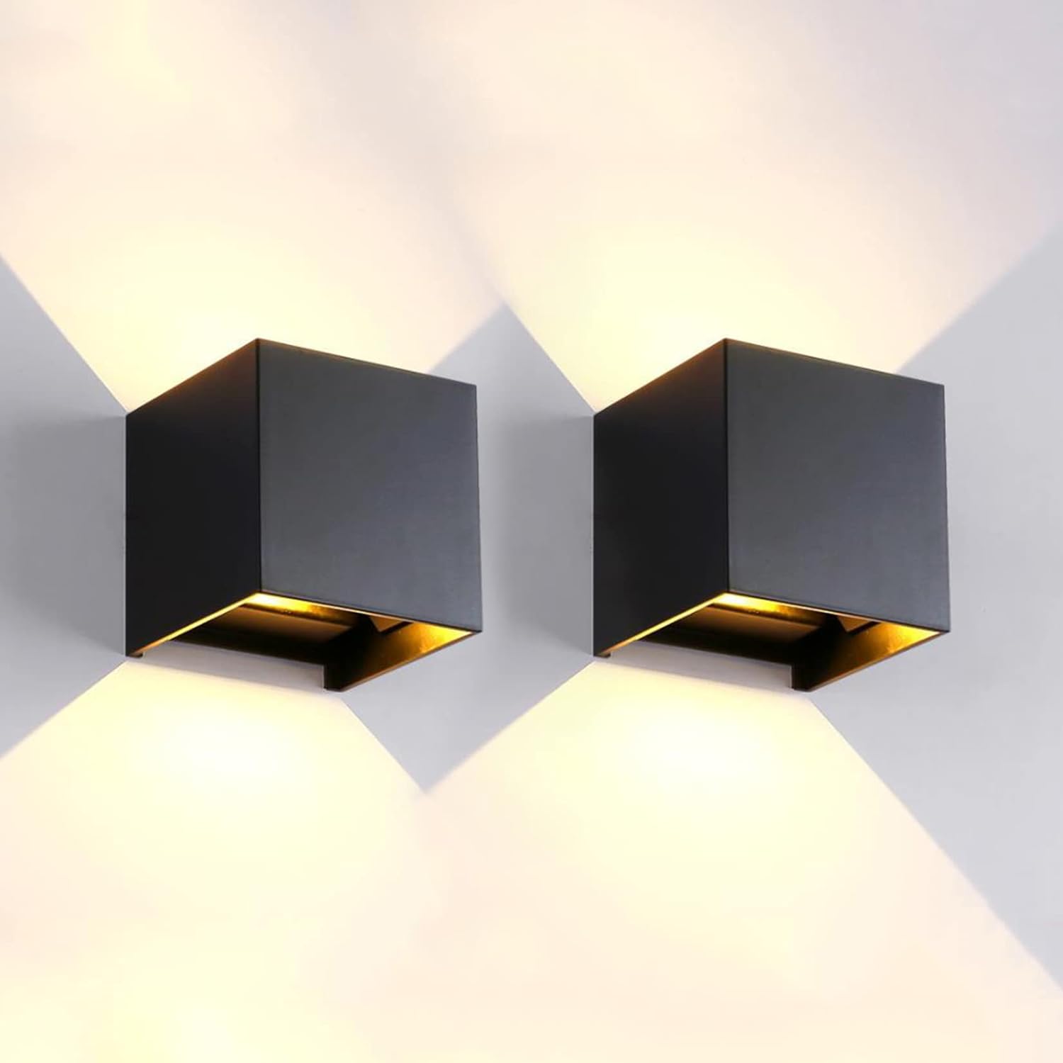 Zestaw 2 zewnętrznych kinkietów LED o stopniu ochrony IP65, wodoodpornych, z aluminiowego stopu, czarnych, 12 W, światło ciepłe 3000 K