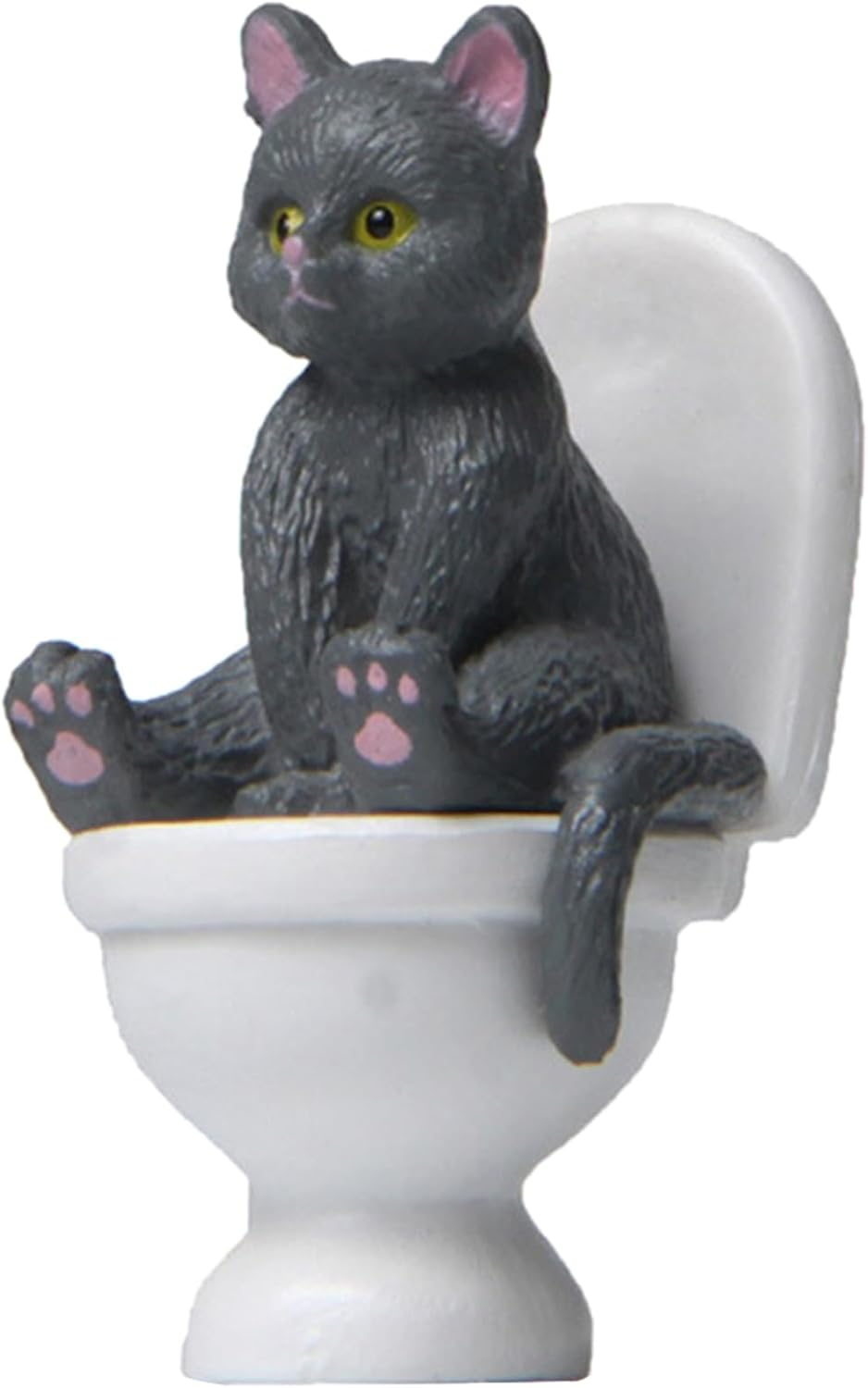 Żywiczna figurka kota siedzącego na toalecie, miniaturowa figurka zwierzęcia, szara ozdoba, dekoracja domu, wyjątkowy prezent