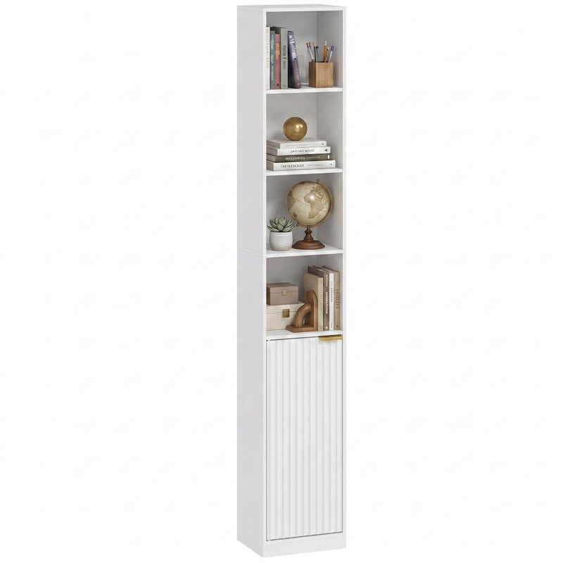 Biblioteka, 6-poziomowa półka, 30 x 24 x 182 cm, szafka z szafką i regulowaną półką, biała