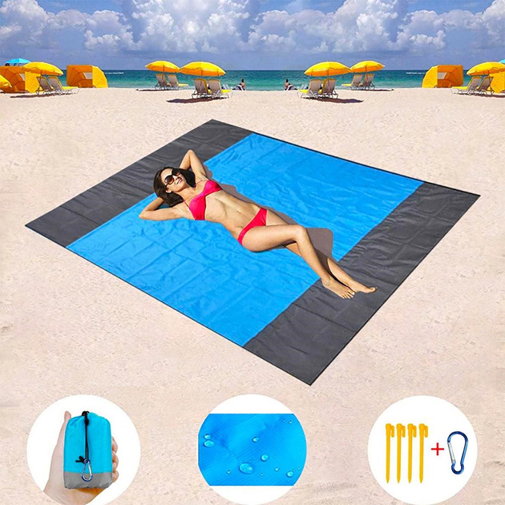 nylonowy plażowy (niebieski, 200 cm 210 cm) wodoodporny, odporny piasek przystosowany prania pralce; zestawie 4 szpilki mocujące Bardzo duży koc kratę