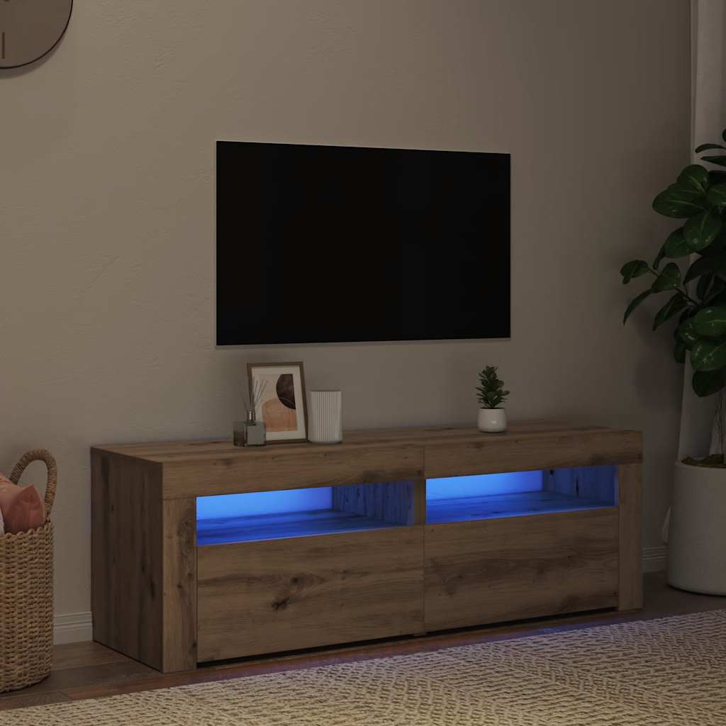 Szafka pod TV z oświetleniem LED, dąb artisan, 120x35x40 cm