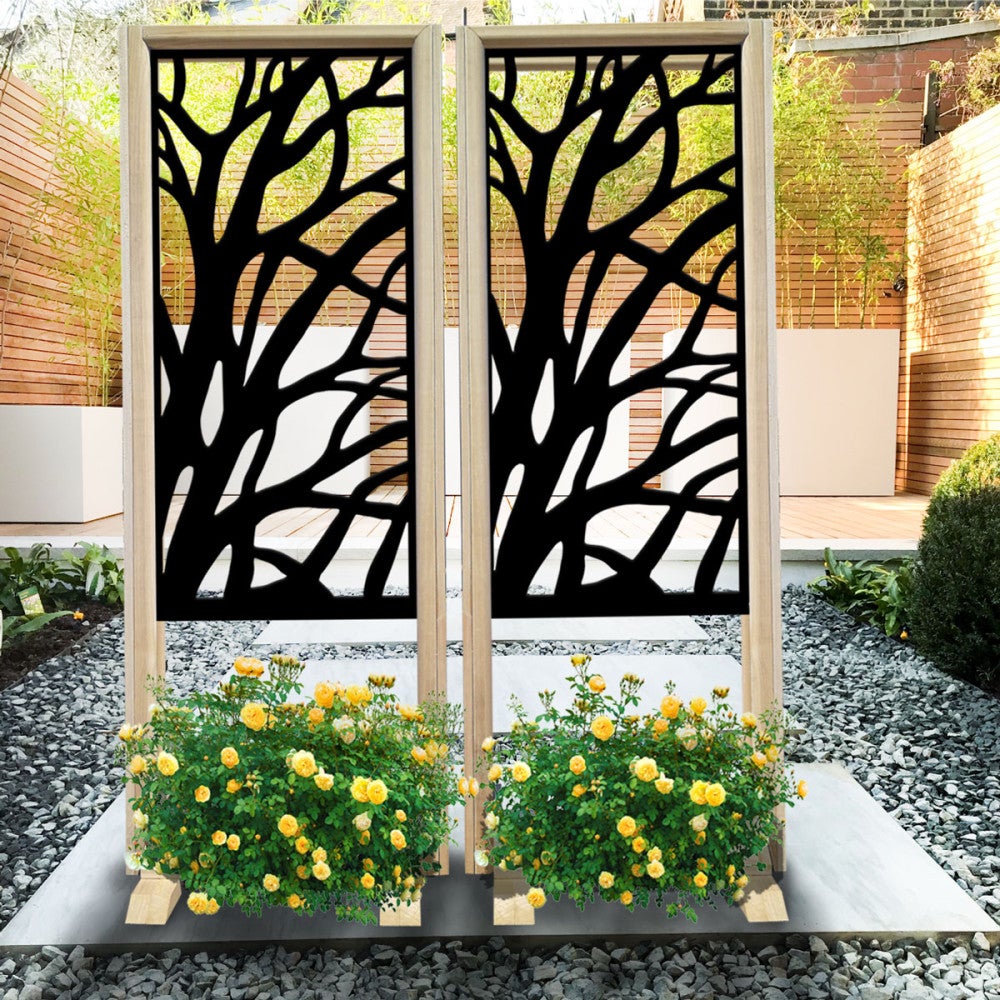 TREES - Ścianka działowa - wolnostojący modułowy parawan - 70x190 cm - Wykonana z drewna i PVC, kolor wnętrza czarny