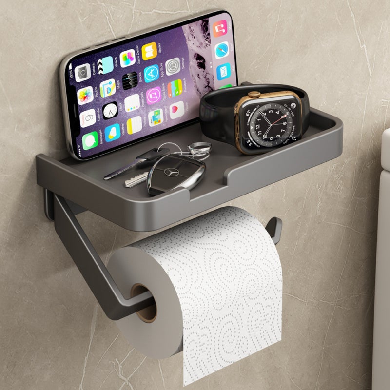 Uchwyt na papier toaletowy z półkami, ścienny uchwyt na papier toaletowy, akcesoria łazienkowe, szary