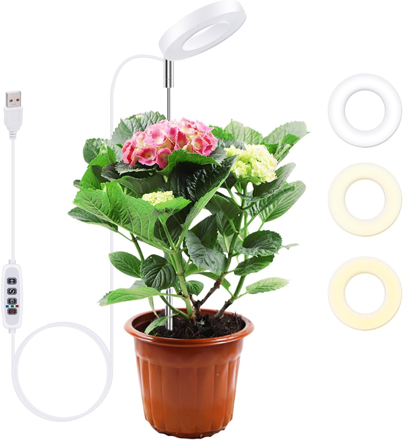 Lampa do roślin, 24 diody LED o pełnym spektrum, regulowana wysokość 61,5 cm, timer 4H/8H/12H z 10 poziomami jasności, do małych roślin