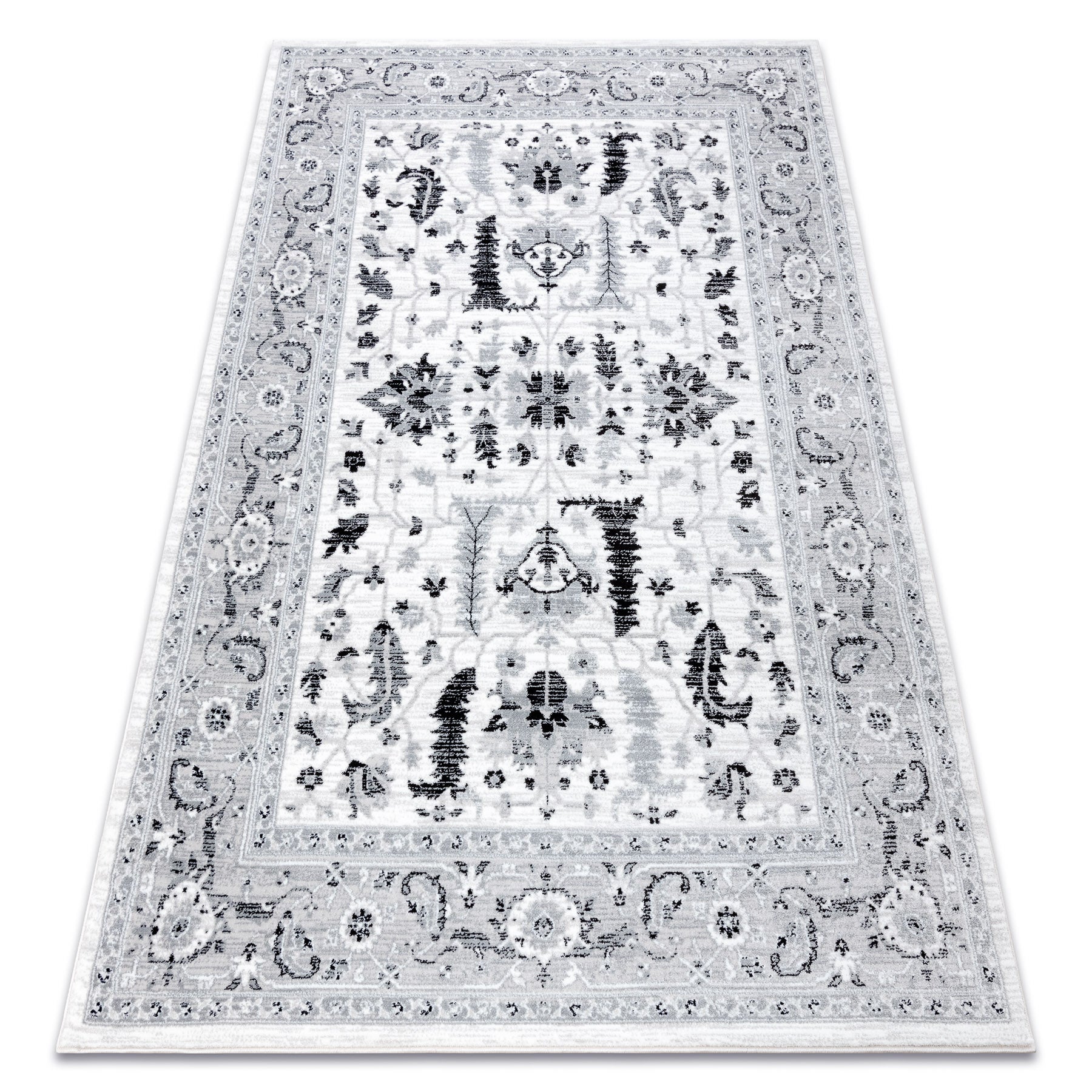 Dywan ARGENT - W7039 Kwiaty szary / czarny 160x220 cm