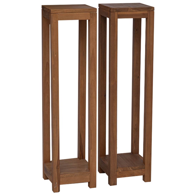 2x Stojak na Rośliny Tekowy 100 cm Naturalny do Salonu