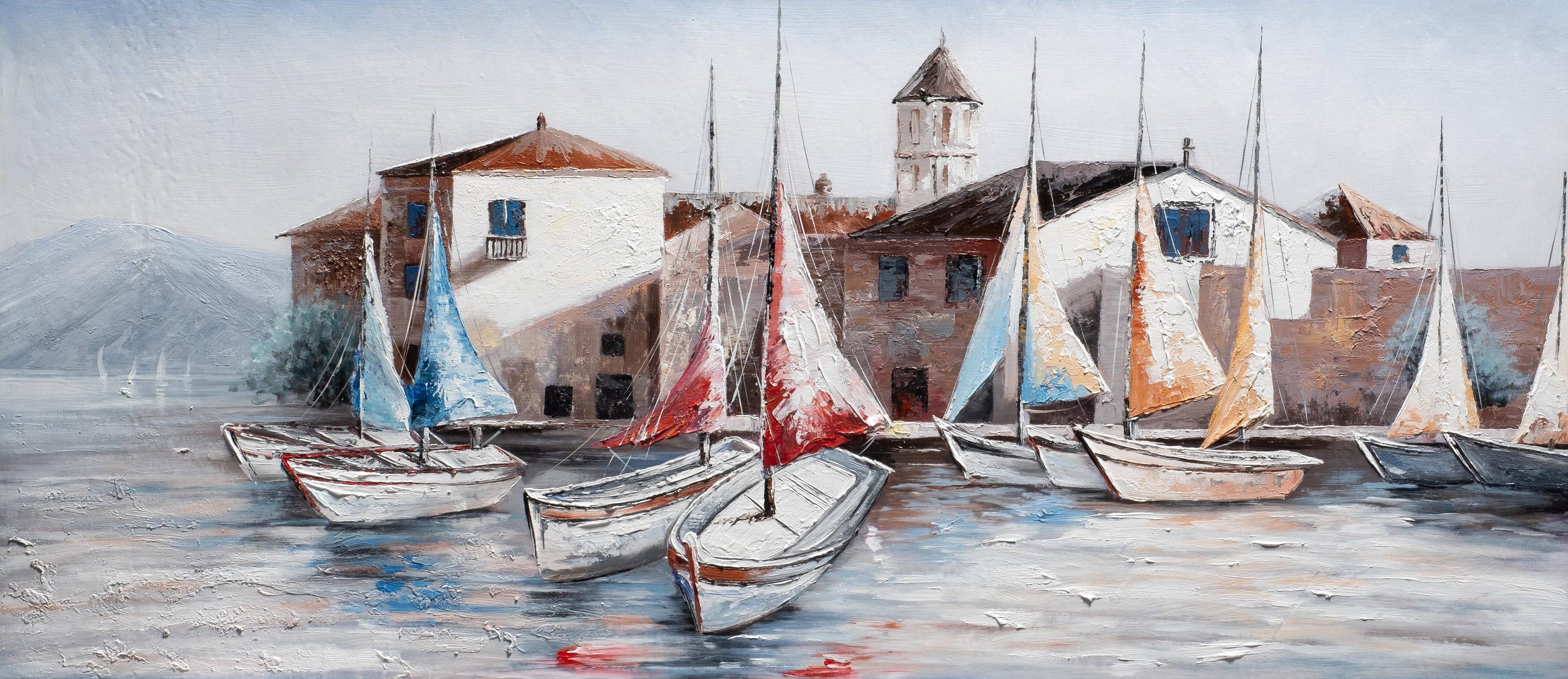 Obraz bez ramy Morze prostokątny 150 x 65 cm. Płótno Dom Łódź Żagiel wielokolorowy