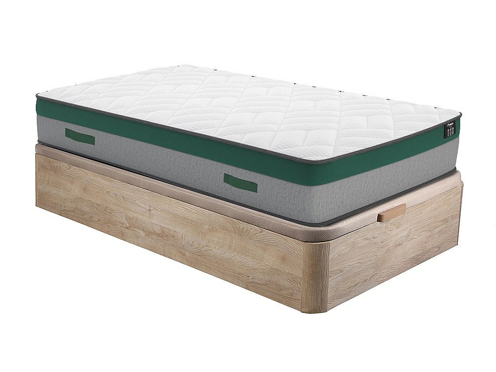 Zestaw 90 x 190 cm - stelaż ze skrzynią jasny naturalny + materac ze sprężynami kieszeniowymi - PRESTIGE marki YSMÉE
