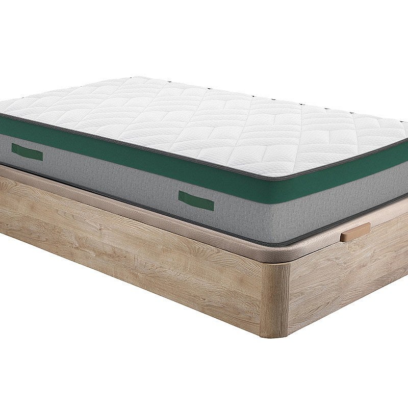 Zestaw 90 x 190 cm - stelaż ze skrzynią jasny naturalny + materac ze sprężynami kieszeniowymi - PRESTIGE marki YSMÉE