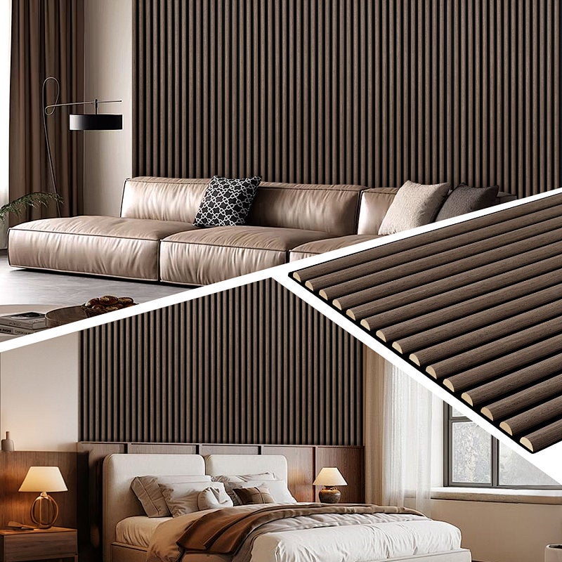 Zestaw 4 paneli akustycznych 3D Ciemny orzech 120x60 cm, półokrągłe lamele ścienne MDF na filcu