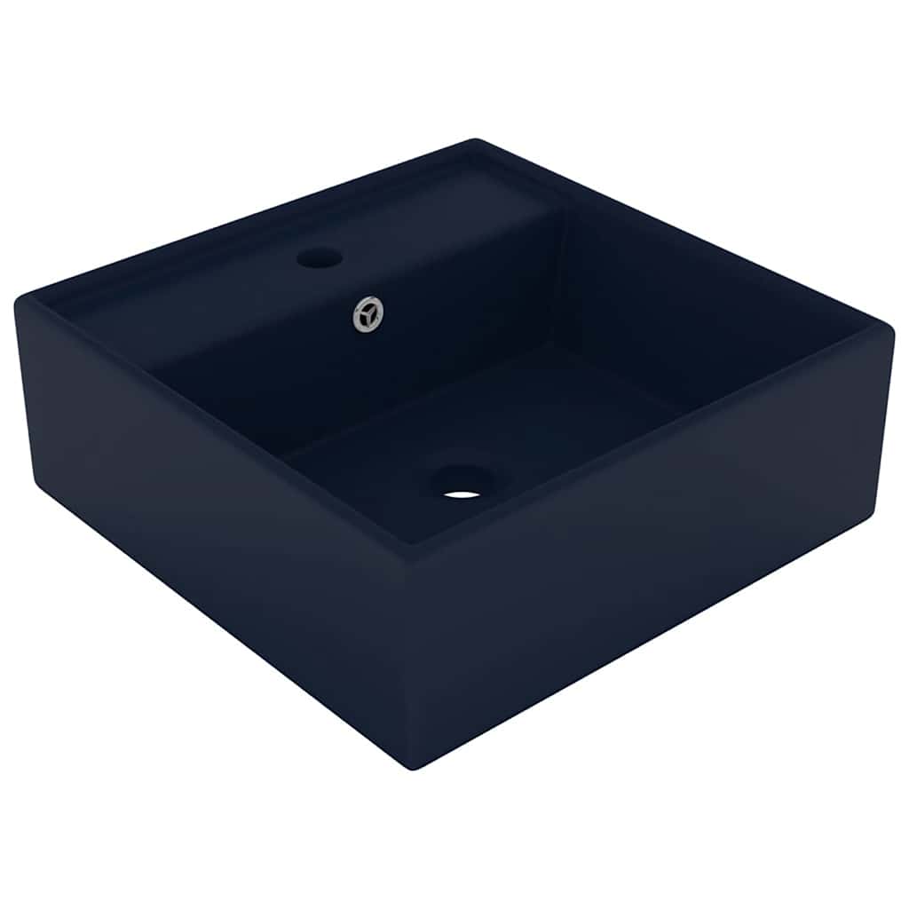 Umywalka Nablatowa Ceramiczna Kwadratowa Niebieska do Łazienki 41 cm