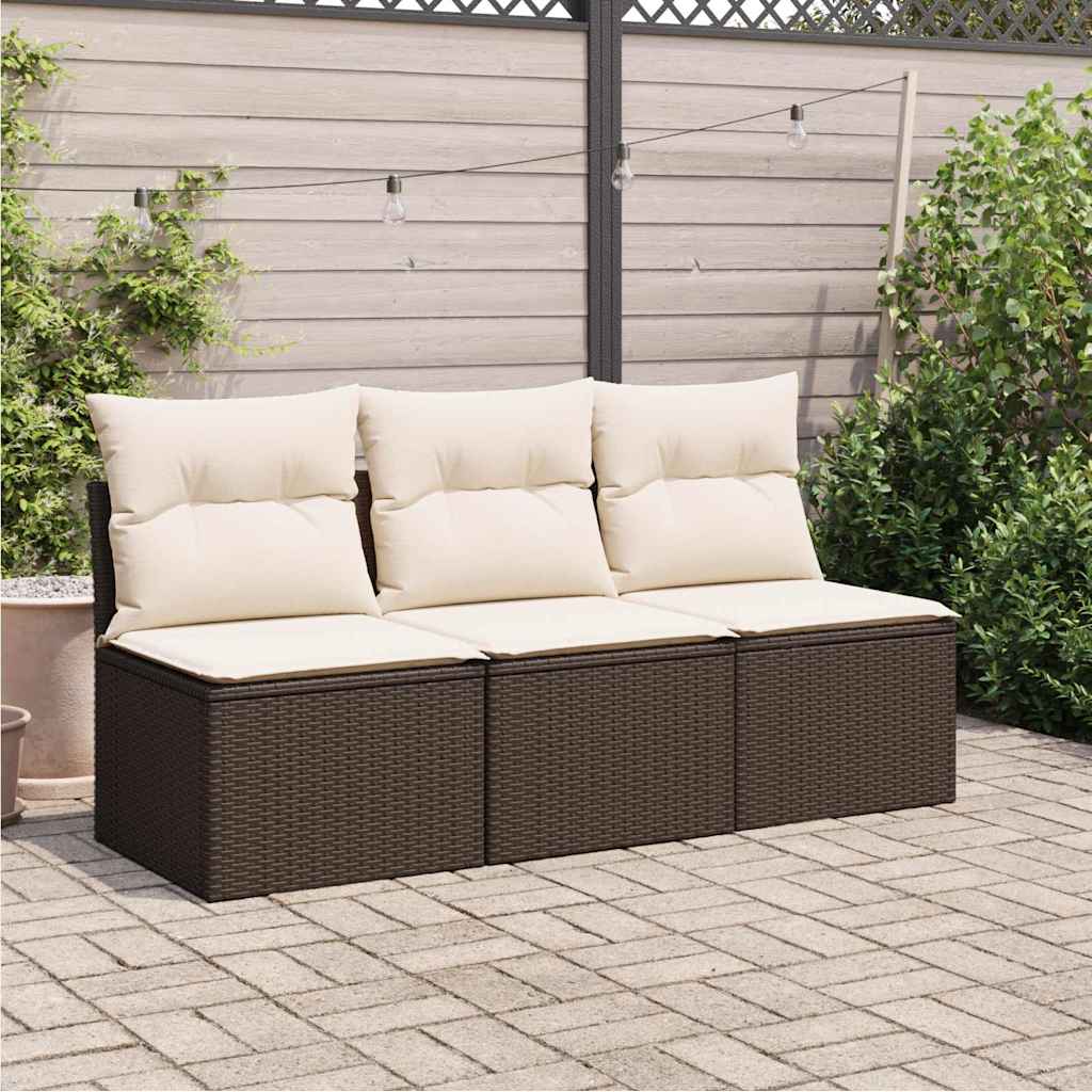 Sofa ogrodowa z poduszkami, 3-osobowa, brązowa, polirattan