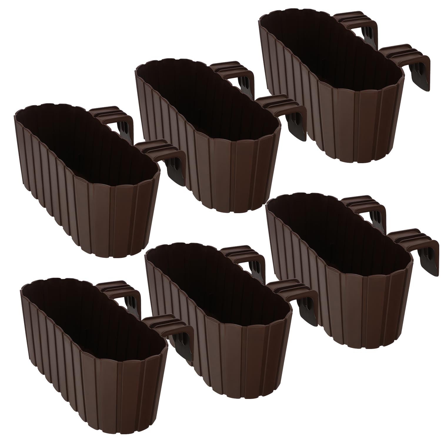 Doniczka Balkonowa na Balustradę - 40 x 15 x 15 cm - Skrzynka Plastikowa na Balkon - Owalna - Rustykalna - Brązowa - Zestaw 6 SZT KOTARBAU