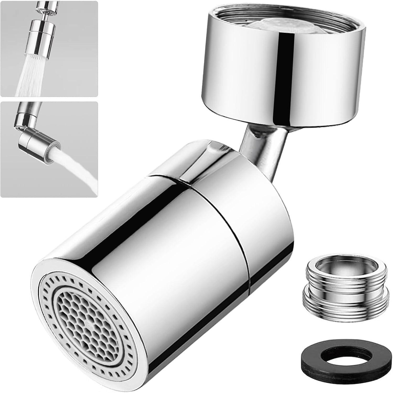 Obrotowy aerator kranowy 360° do kranu kuchennego, oszczędzacz wody z 2 strumieniami, kompatybilny z gwintem M22 męskim lub M24 żeńskim (3)
