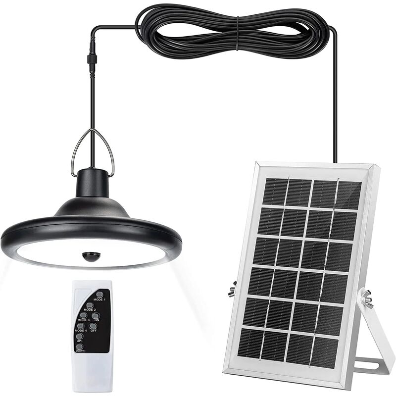 Lampa solarna zewnętrzna, 4 tryby oświetlenia i 6 poziomów jasności, lampa wisząca solarna zewnętrzna z czujnikiem ruchu i pilotem do ogrodu, altany,