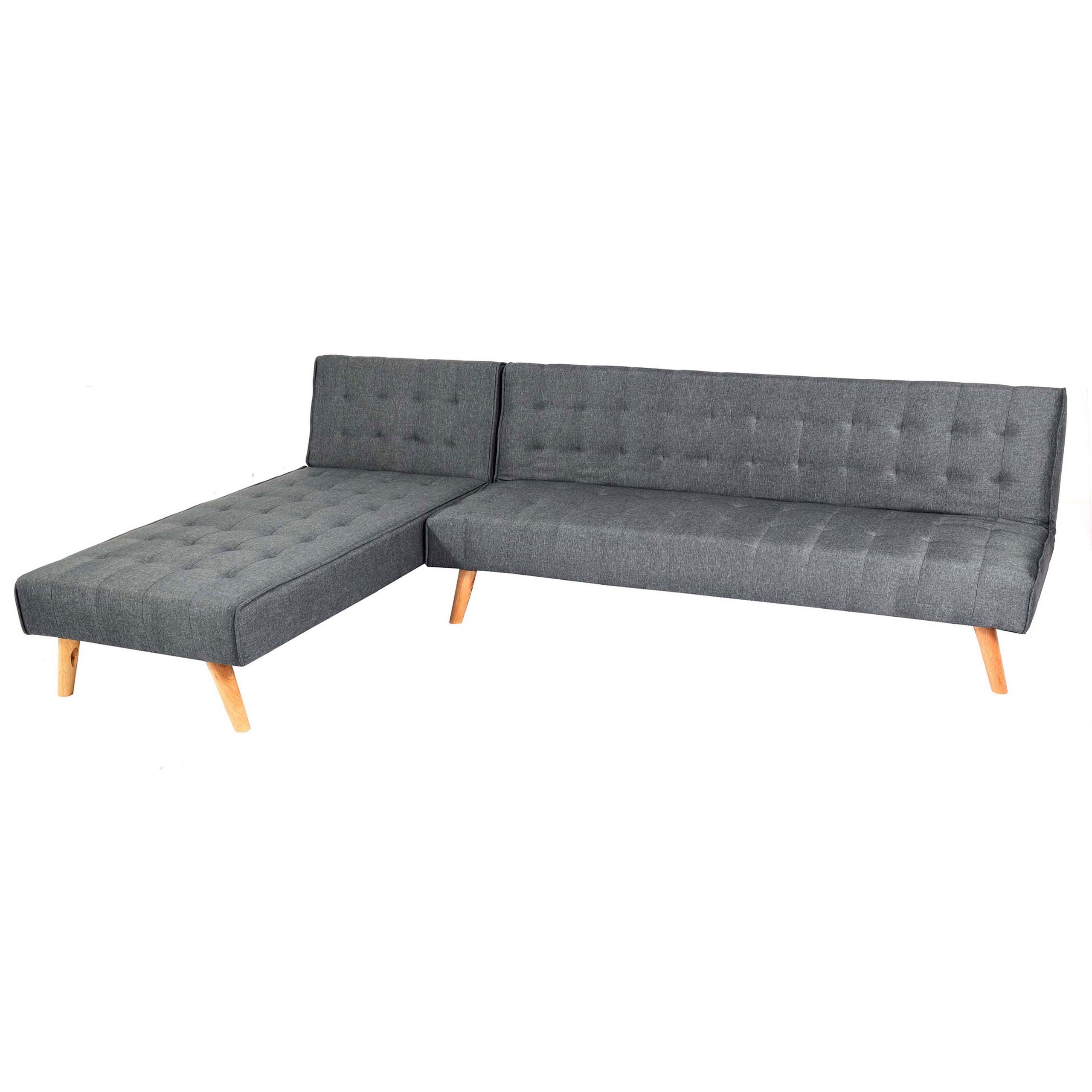 Narożnik HWC-K38, sofa rozkładana, powierzchnia spania lewa/prawa, tkanina/tkanina lite drewno certyfikat MVG 256cm ~ ciemnoszary