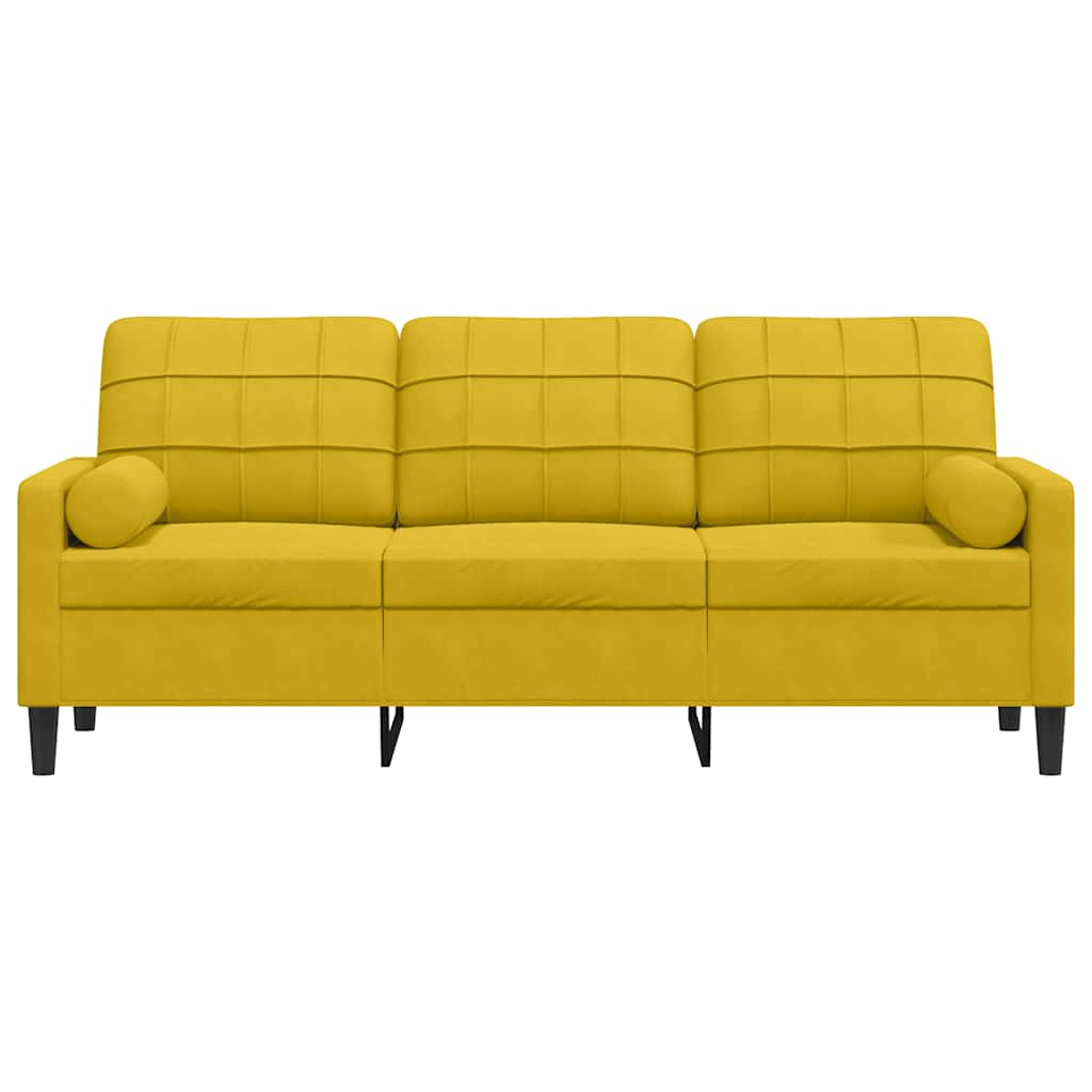3-osobowa sofa z poduszkami, żółta, 180 cm, aksamit