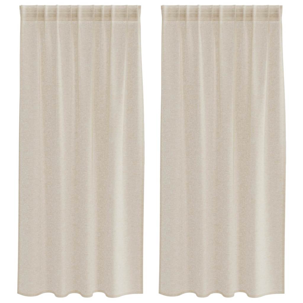 Firany Voile z zasłonami 2 pcs piaskowy 175 x 140 cm Poliester