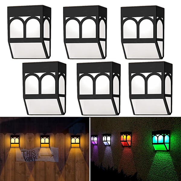 Lampa solarna LED do użytku zewnętrznego, 6 sztuk, lampa solarna na ogrodzenie, ciepłe + kolorowe światło