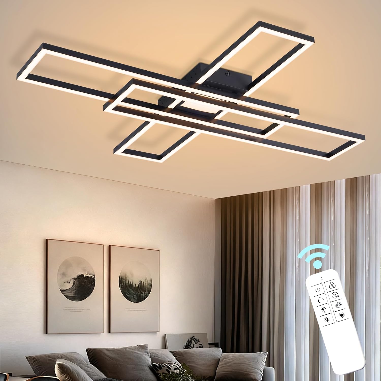Lampa sufitowa LED Nettlife do salonu – 56 W, lampa do salonu, ściemnialna lampa kuchenna, lampa do ciemni, prostokątna lampa sufitowa