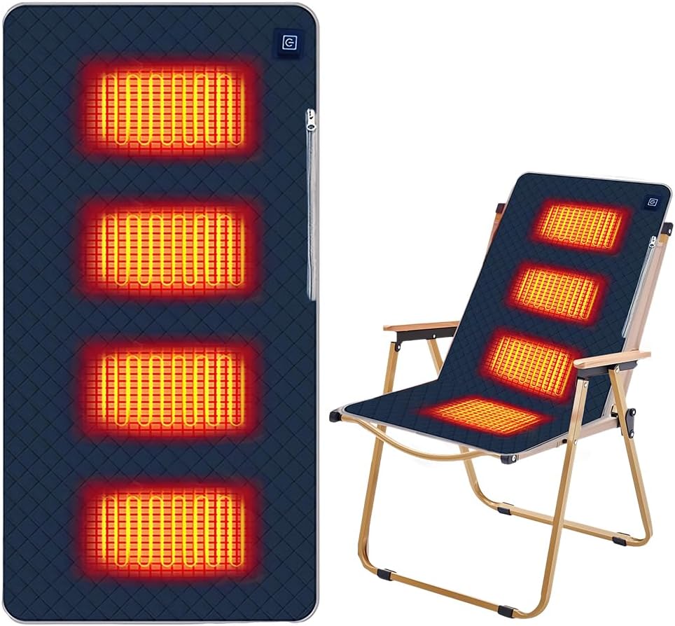 Przenośne krzesło podgrzewane, 45 x 90 cm, elektryczna mata grzewcza USB z 4 strefami grzewczymi, 3 poziomy, podgrzewane siedzisko do użytku na zewnąt