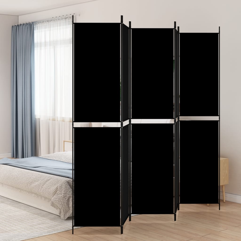 Parawan 5-panelowy, czarny, 250x220 cm, tkanina vidaXL